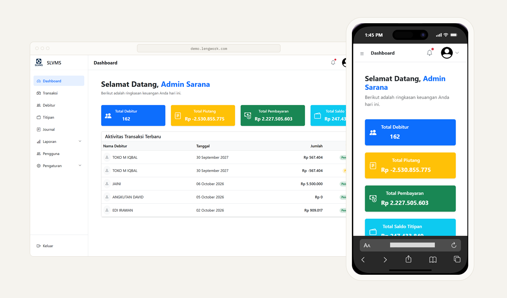 Screenshot of Savings & Loan Receivables System